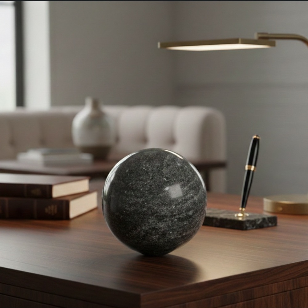 Natural Polished Stone Sphere | 4.5" Diameter | Flat Bottom Paperweight